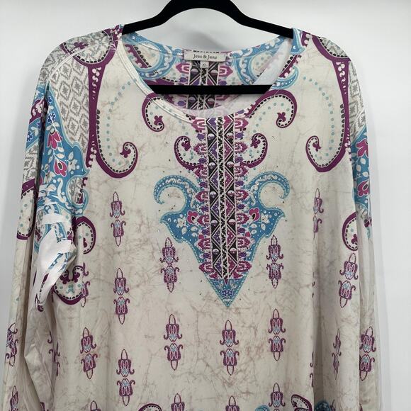 Jess Jane Tunic Top Womens XL Asymmetric Hem Paisley Boho Made in USA Smooth - Picture 2 of 12